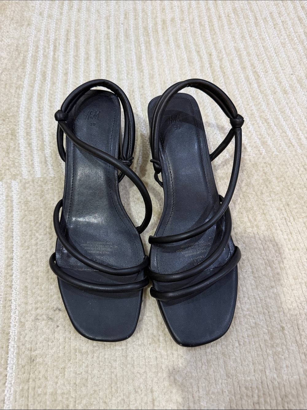H&M Black Strappy Square-Toe Heeled Sandals